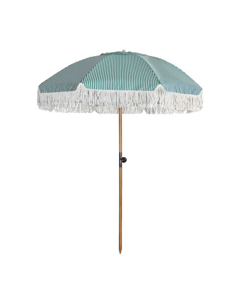 Parasol en polyester rayure avec frange playa blanc/naturel/vert - D.180x220 cm