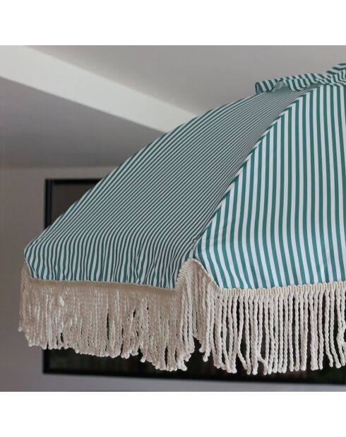 Parasol en polyester rayure avec frange playa blanc/naturel/vert - D.180x220 cm