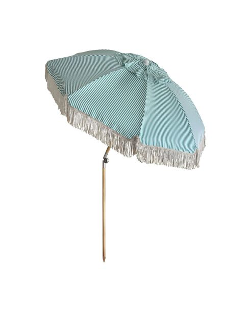 Parasol en polyester rayure avec frange playa blanc/naturel/vert - D.180x220 cm