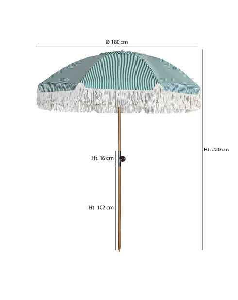 Parasol en polyester rayure avec frange playa blanc/naturel/vert - D.180x220 cm