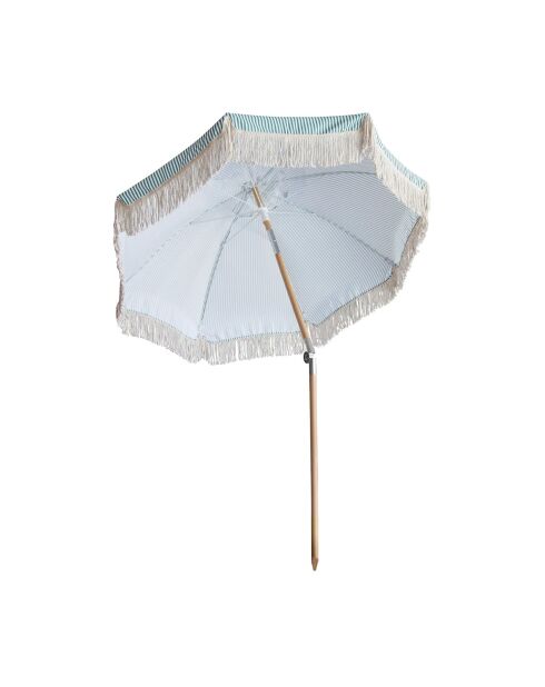 Parasol en polyester rayure avec frange playa blanc/naturel/vert - D.180x220 cm