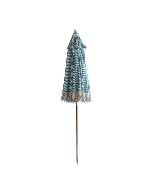 Parasol en polyester rayure avec frange playa blanc/naturel/vert - D.180x220 cm