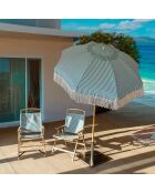 Parasol en polyester rayure avec frange playa blanc/naturel/vert - D.180x220 cm