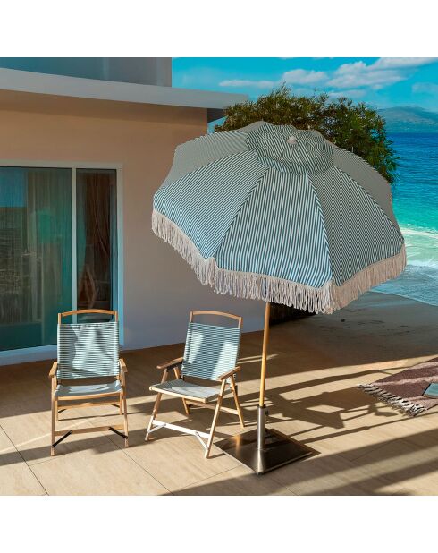 Parasol en polyester rayure avec frange playa blanc/naturel/vert - D.180x220 cm