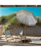Parasol en polyester rayure avec frange playa blanc/naturel/vert - D.180x220 cm