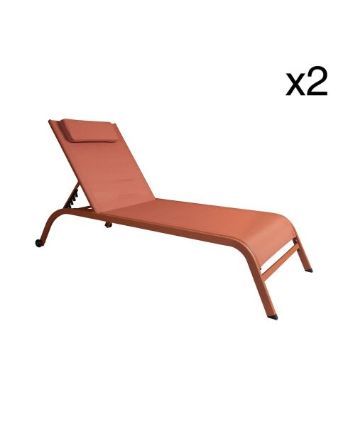 2 Chaises longue Napoli corail - 193x62x34/87 cm