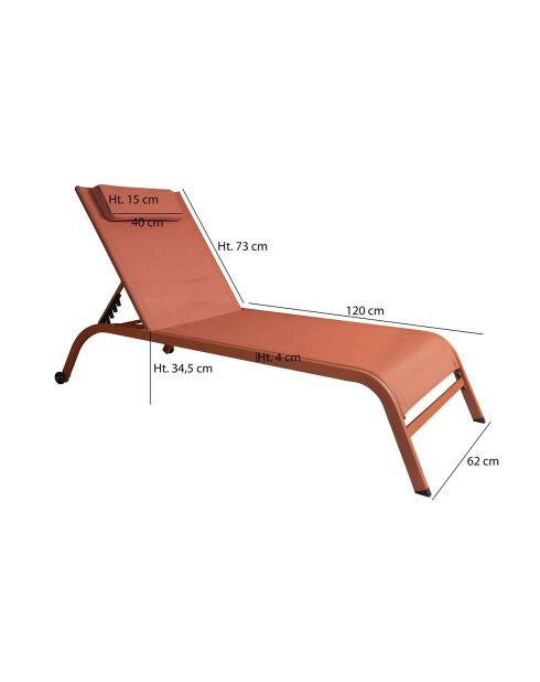 2 Chaises longue Napoli corail - 193x62x34/87 cm