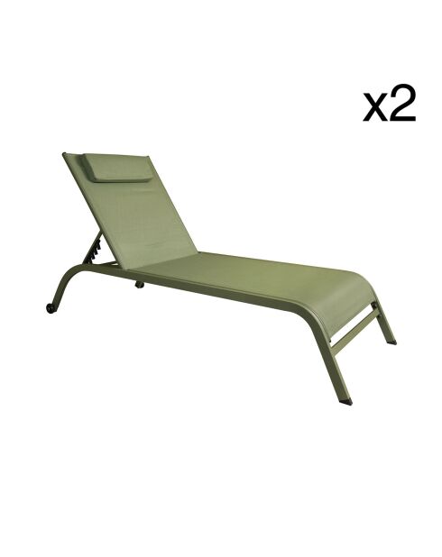 2 Chaises longue Napoli vertes - 193x62x34/87 cm