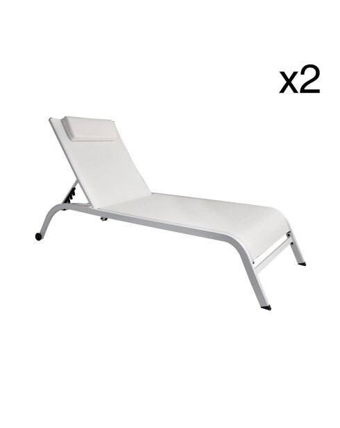 2 Chaises longue Napoli blanches - 193x62x34/87 cm