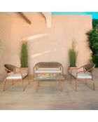 Salon de jardin Santorini en acier et rotin rotin/corail