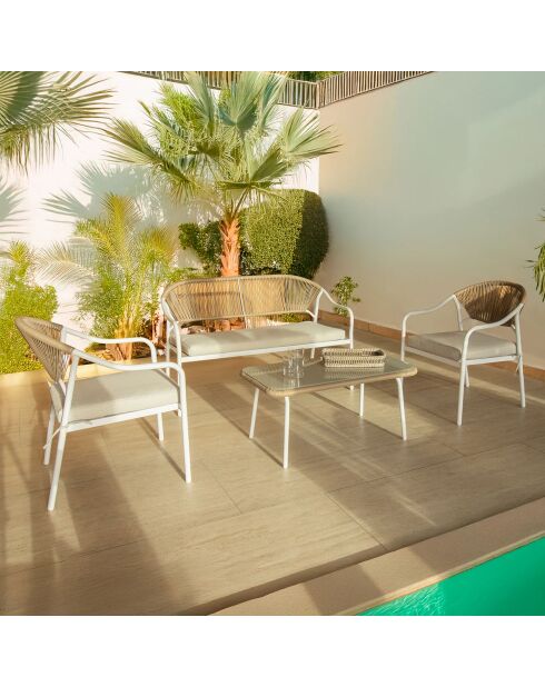 Salon de jardin Santorini en acier et rotin rotin/blanc