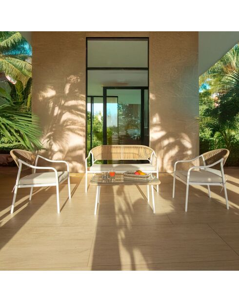 Salon de jardin Santorini en acier et rotin rotin/blanc