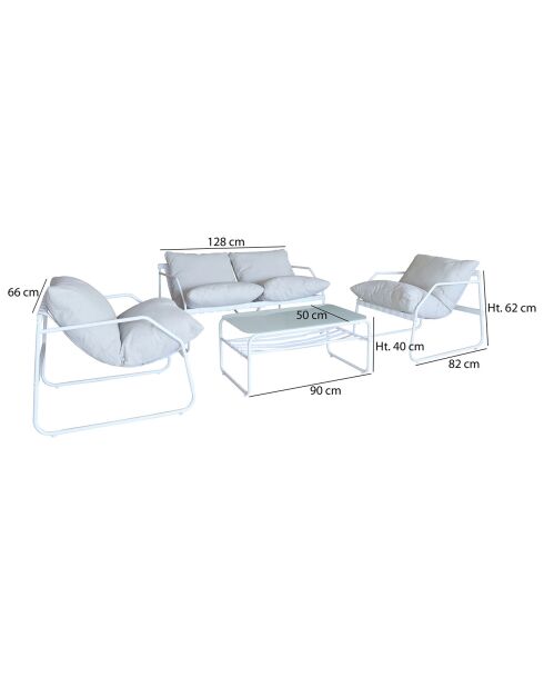 Salon de jardin Florence en acier gris/blanc