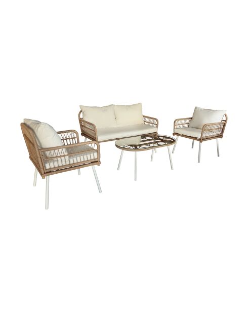 Salon de jardin Trevi en acier et rotin blanc/rotin
