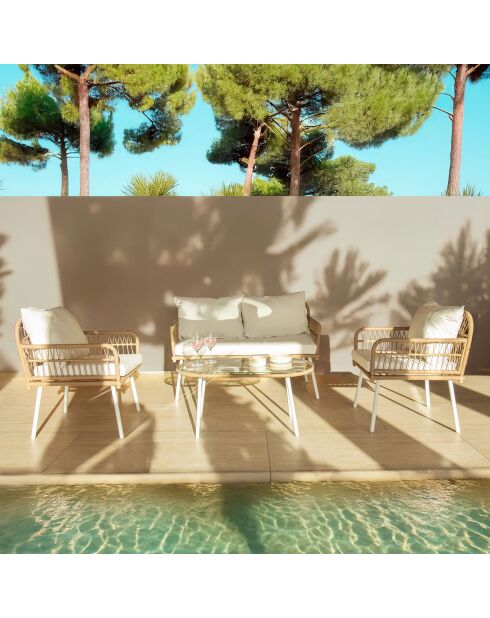 Salon de jardin Trevi en acier et rotin blanc/rotin