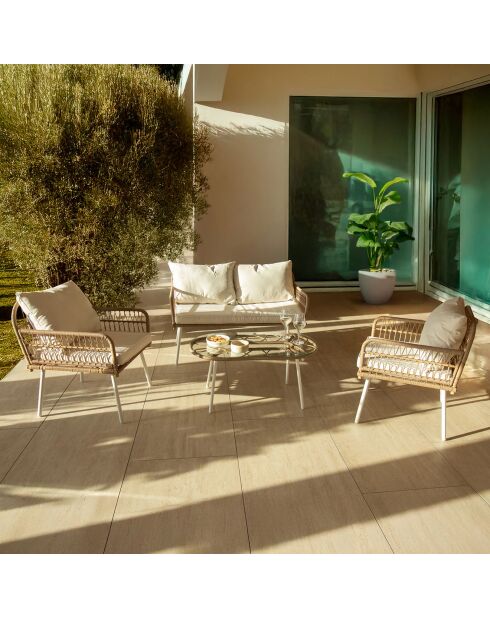 Salon de jardin Trevi en acier et rotin blanc/rotin