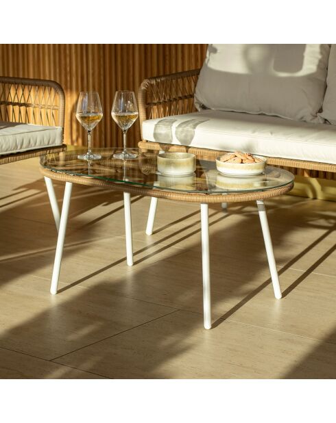 Salon de jardin Trevi en acier et rotin blanc/rotin