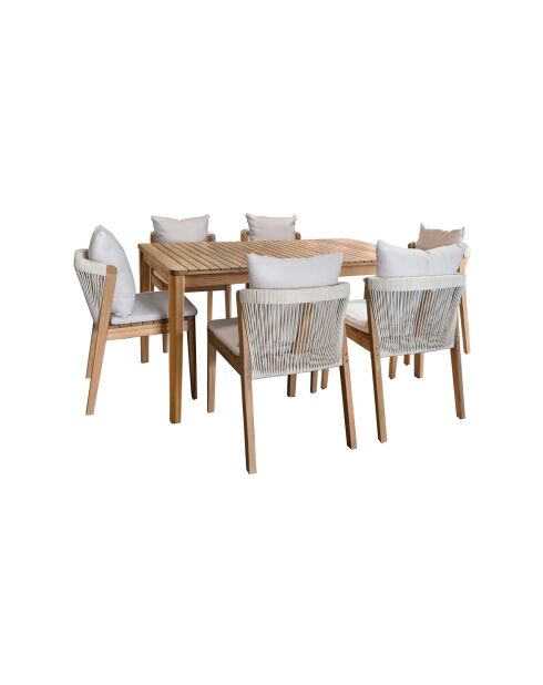 Ensemble de jardin Fidji avec 6 chaises en bois dacacia blanc/acacia