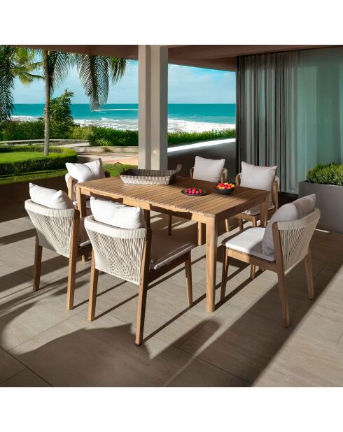 Ensemble de jardin Fidji avec 6 chaises en bois dacacia blanc/acacia