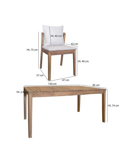 Ensemble de jardin Fidji avec 6 chaises en bois dacacia blanc/acacia