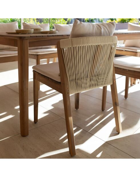 Ensemble de jardin Fidji avec 6 chaises en bois dacacia blanc/acacia