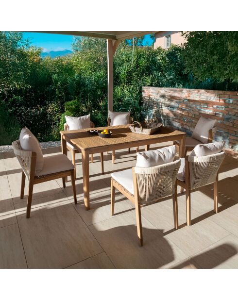 Ensemble de jardin Fidji avec 6 chaises en bois dacacia blanc/acacia