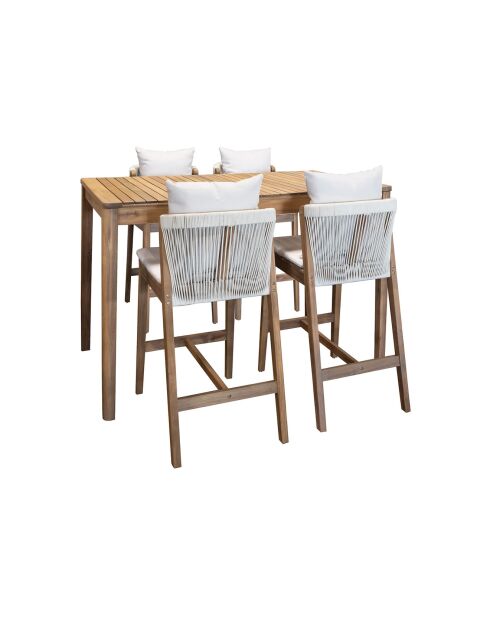 Ensemble Fidji table haute et 2 chaises en bois d'acacia blanc/acacia