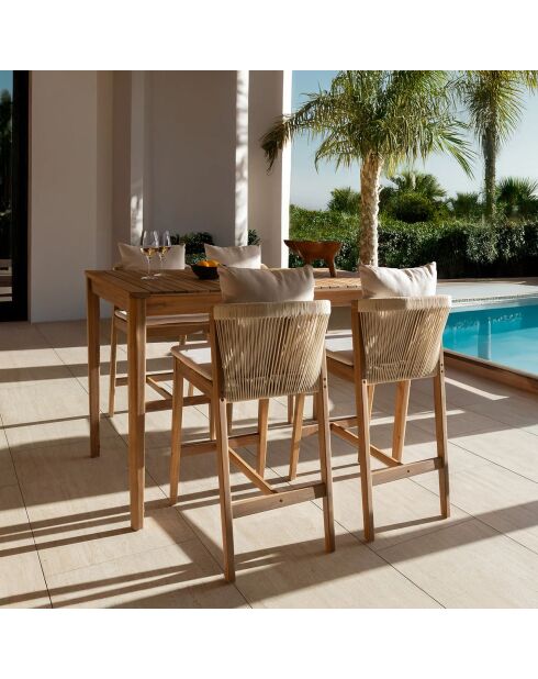 Ensemble Fidji table haute et 2 chaises en bois d'acacia blanc/acacia