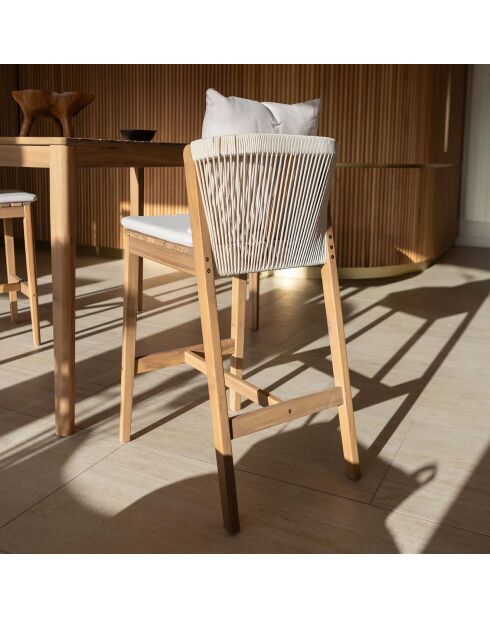 Ensemble Fidji table haute et 2 chaises en bois d'acacia blanc/acacia