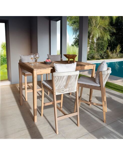 Ensemble Fidji table haute et 2 chaises en bois d'acacia blanc/acacia