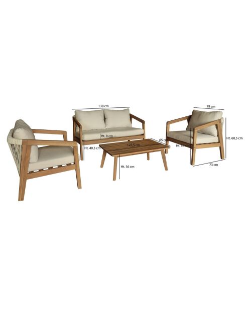 Salon de jardin Fidji en bois d'acacia beige