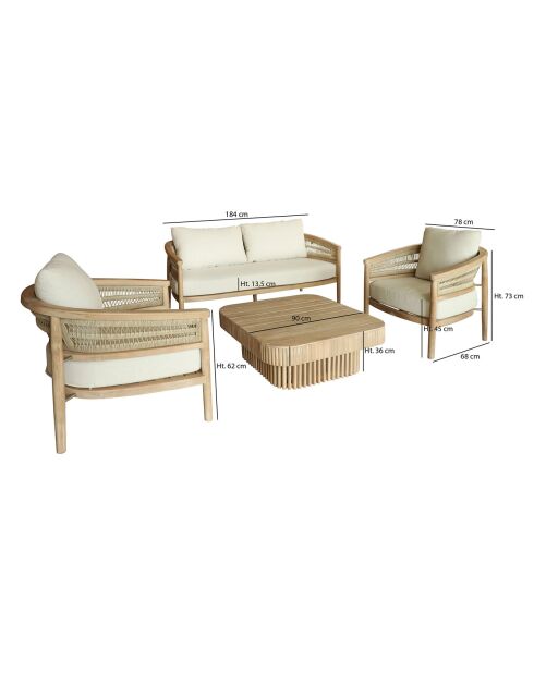 Salon de jardin Maui 4 places en bois d'acacia taupe