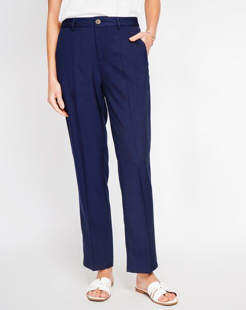 Marineblauwe broek van linnenmix Léna