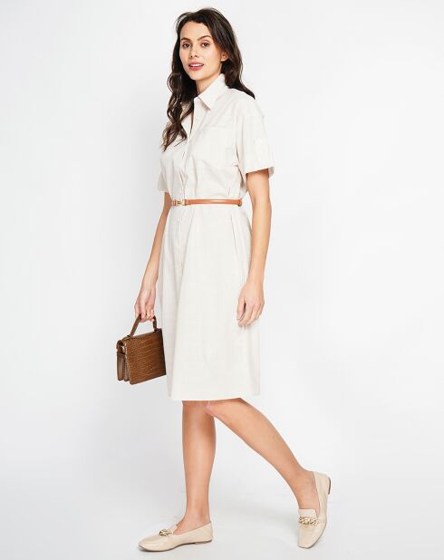 Beige jurk van jade-linnenmix