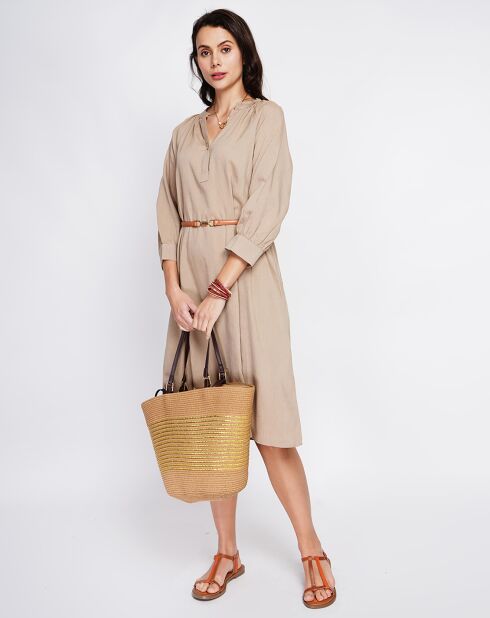 Camelkleurige jurk van linnenmix Agathe