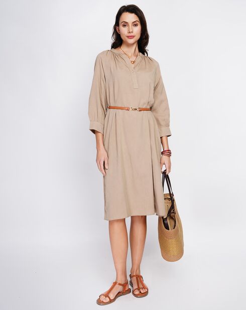 Camelkleurige jurk van linnenmix Agathe