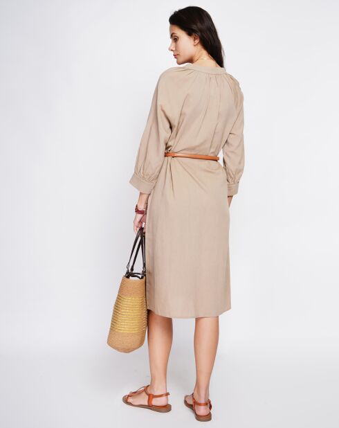 Camelkleurige jurk van linnenmix Agathe