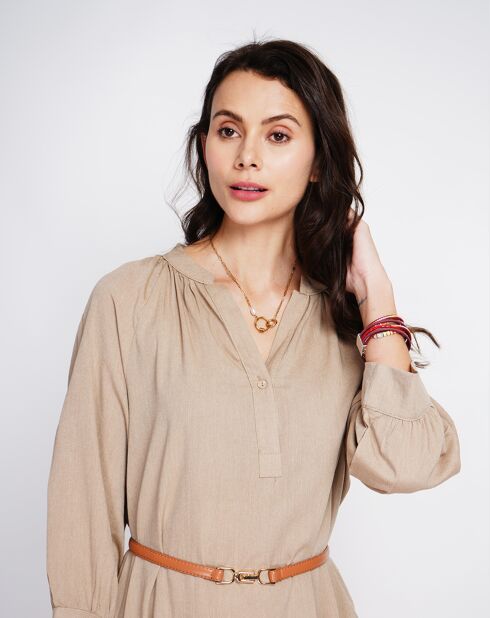 Camelkleurige jurk van linnenmix Agathe