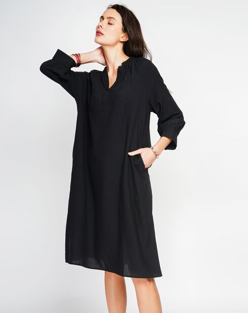 Zwarte jurk van linnenmix van agathe