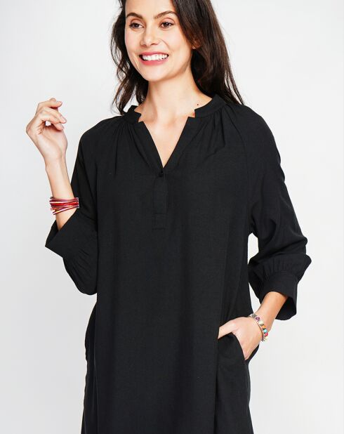 Zwarte jurk van linnenmix van agathe