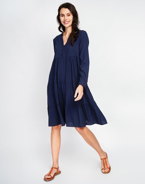 Marineblauwe jurk van linnenmix Soline