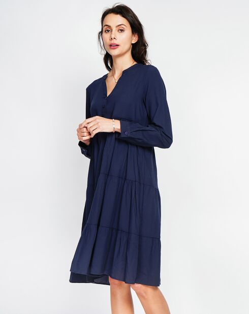 Marineblauwe jurk van linnenmix Soline