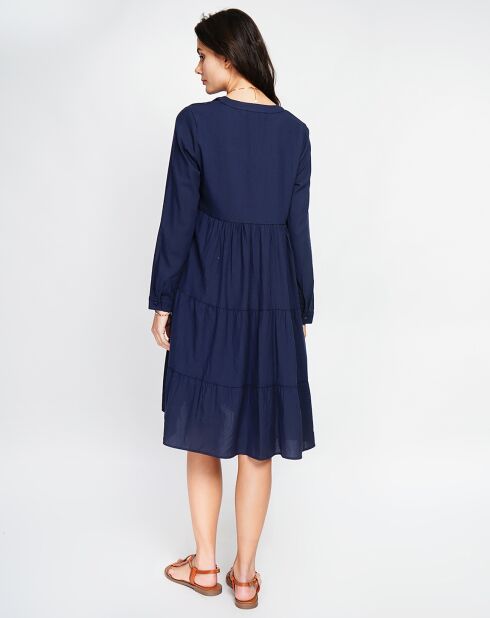 Marineblauwe jurk van linnenmix Soline