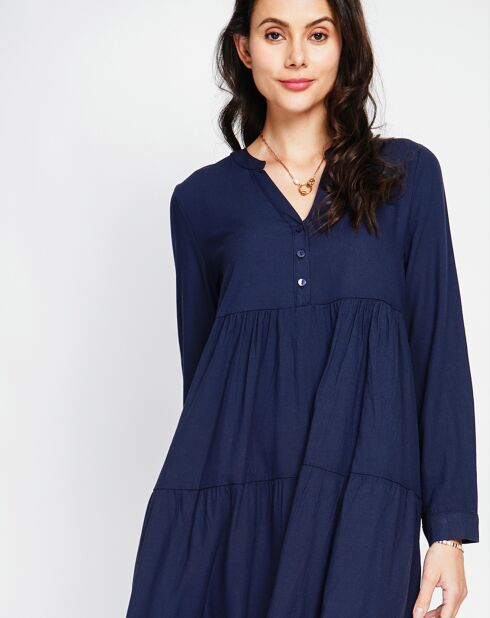 Marineblauwe jurk van linnenmix Soline