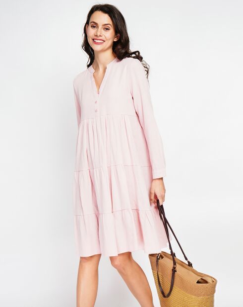 Robe en Lin mélangé Soline rose poudre