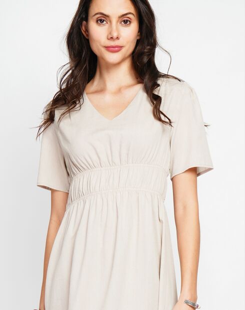 Beige Lana jurk van linnenmix