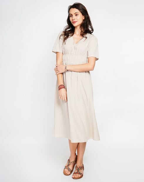 Beige Lana jurk van linnenmix