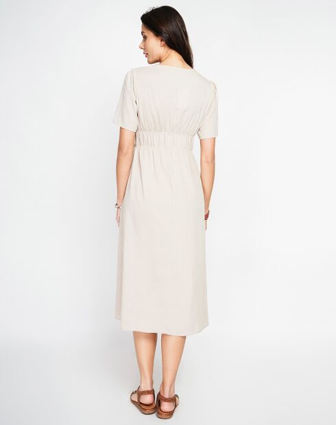 Beige Lana jurk van linnenmix