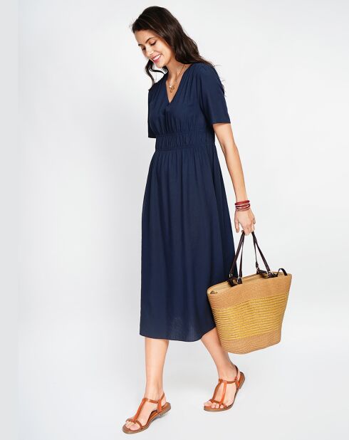 Vestido Lana en mezcla de lino azul marino