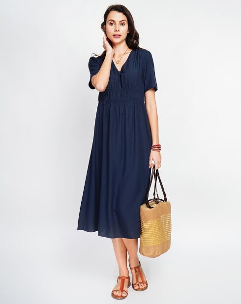 Vestido Lana en mezcla de lino azul marino